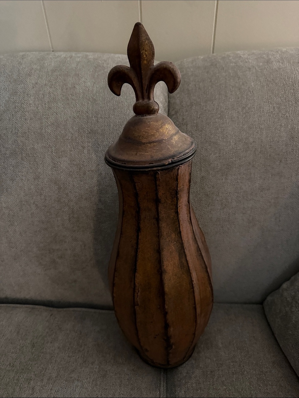 Fleur-de-Lis Decorative Accent Jar — Brown with Antique Gold Highlights